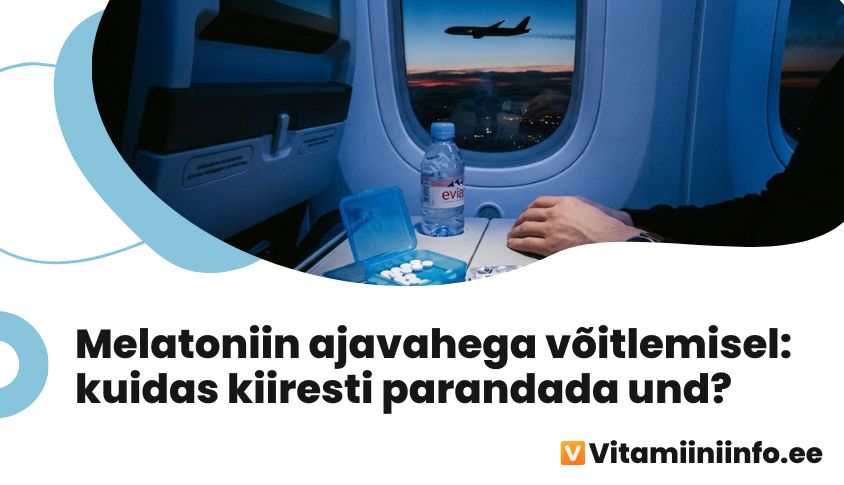 Melatoniin jet lagi vastu reisil – tabletid ja lendava lennuki siluett
