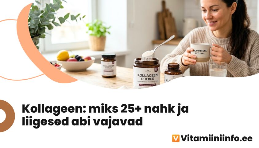 Kollageeni toidulisand – pulber ja kapslid laual