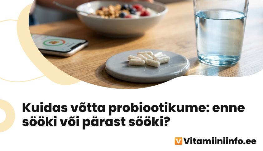 Probiootikumide kapslid klaasi vee kõrval hommikuse söögikorra ajal