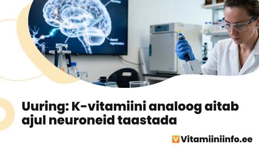 Teadlane laboris pipeteerib vitamiinilahust katseklaasi, aju kujutis taustal
